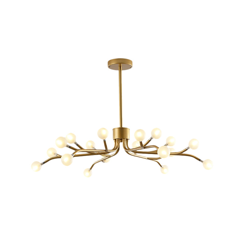 Branching Chandelier Lamp Postmodern Frosted White Ball Glass 18 Heads Dining Room Hanging Light in Black/Gold Clearhalo 'Ceiling Lights' 'Chandeliers' 'Modern Chandeliers' 'Modern' Lighting' 1949556