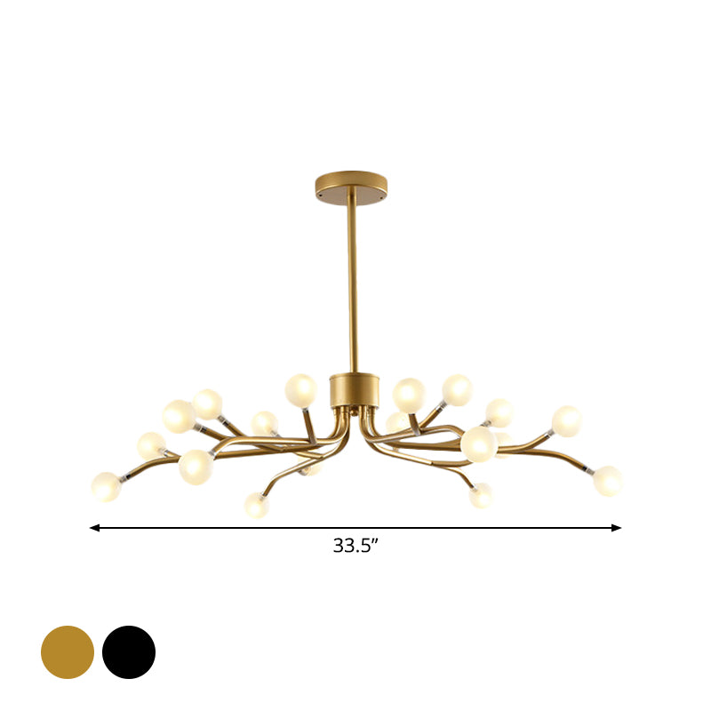 Branching Chandelier Lamp Postmodern Frosted White Ball Glass 18 Heads Dining Room Hanging Light in Black/Gold Clearhalo 'Ceiling Lights' 'Chandeliers' 'Modern Chandeliers' 'Modern' Lighting' 1949557