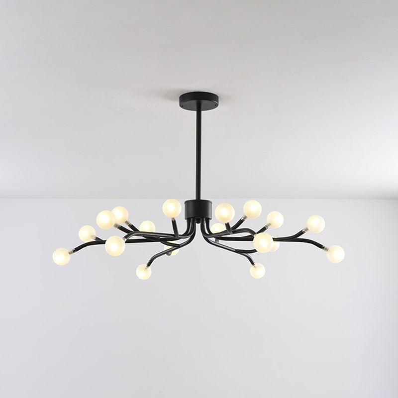 Branching Chandelier Lamp Postmodern Frosted White Ball Glass 18 Heads Dining Room Hanging Light in Black/Gold Clearhalo 'Ceiling Lights' 'Chandeliers' 'Modern Chandeliers' 'Modern' Lighting' 1949560