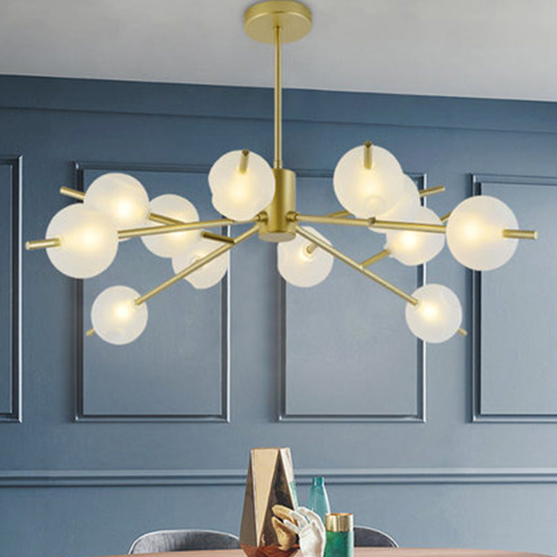 Modern Branched Ceiling Pendant Lamp Metal 15 Bulbs Parlor Chandelier Light in Black/Gold with Orb Frosted Glass Shade Insert Gold Clearhalo 'Ceiling Lights' 'Chandeliers' 'Modern Chandeliers' 'Modern' Lighting' 1949562
