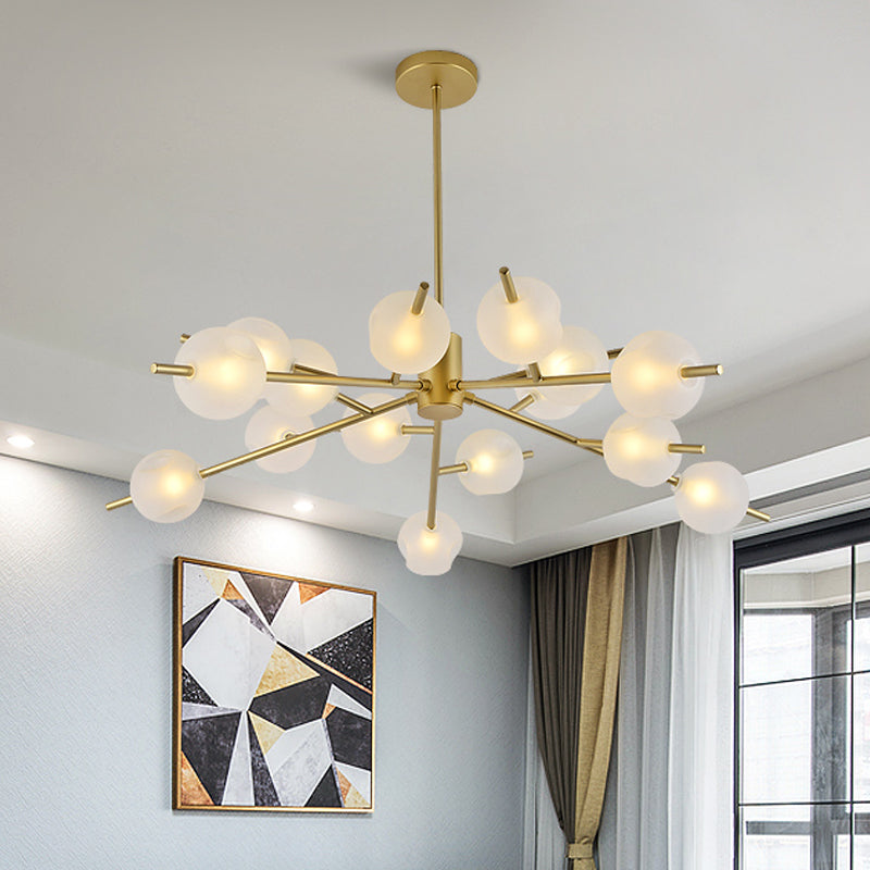 Modern Branched Ceiling Pendant Lamp Metal 15 Bulbs Parlor Chandelier Light in Black/Gold with Orb Frosted Glass Shade Insert Clearhalo 'Ceiling Lights' 'Chandeliers' 'Modern Chandeliers' 'Modern' Lighting' 1949563