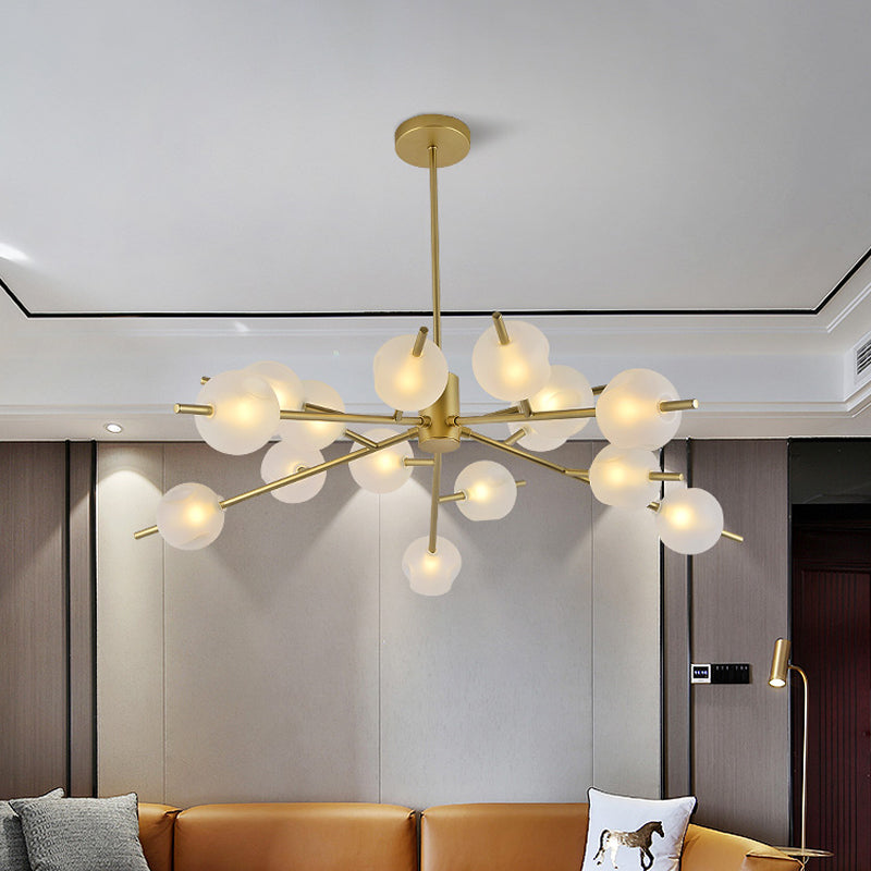 Modern Branched Ceiling Pendant Lamp Metal 15 Bulbs Parlor Chandelier Light in Black/Gold with Orb Frosted Glass Shade Insert Clearhalo 'Ceiling Lights' 'Chandeliers' 'Modern Chandeliers' 'Modern' Lighting' 1949564