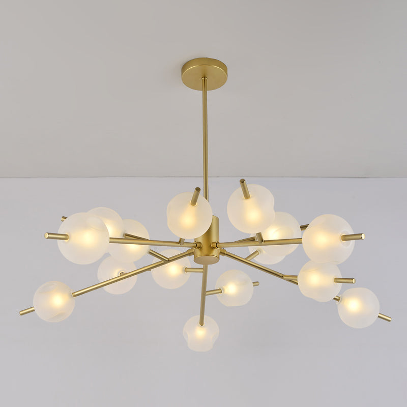 Modern Branched Ceiling Pendant Lamp Metal 15 Bulbs Parlor Chandelier Light in Black/Gold with Orb Frosted Glass Shade Insert Clearhalo 'Ceiling Lights' 'Chandeliers' 'Modern Chandeliers' 'Modern' Lighting' 1949565