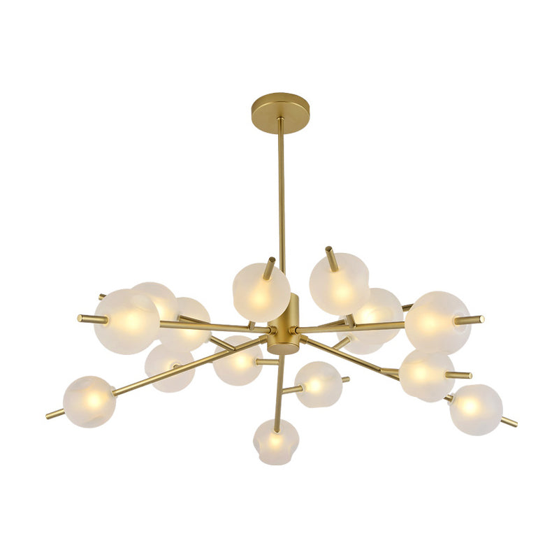 Modern Branched Ceiling Pendant Lamp Metal 15 Bulbs Parlor Chandelier Light in Black/Gold with Orb Frosted Glass Shade Insert Clearhalo 'Ceiling Lights' 'Chandeliers' 'Modern Chandeliers' 'Modern' Lighting' 1949566