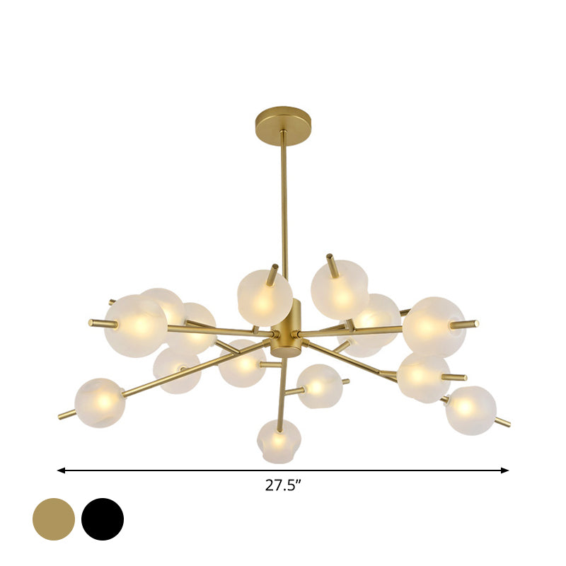 Modern Branched Ceiling Pendant Lamp Metal 15 Bulbs Parlor Chandelier Light in Black/Gold with Orb Frosted Glass Shade Insert Clearhalo 'Ceiling Lights' 'Chandeliers' 'Modern Chandeliers' 'Modern' Lighting' 1949567