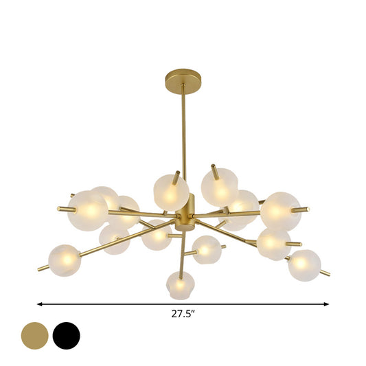 Modern Branched Ceiling Pendant Lamp Metal 15 Bulbs Parlor Chandelier Light in Black/Gold with Orb Frosted Glass Shade Insert Clearhalo 'Ceiling Lights' 'Chandeliers' 'Modern Chandeliers' 'Modern' Lighting' 1949567
