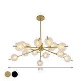 Modern Branched Ceiling Pendant Lamp Metal 15 Bulbs Parlor Chandelier Light in Black/Gold with Orb Frosted Glass Shade Insert Clearhalo 'Ceiling Lights' 'Chandeliers' 'Modern Chandeliers' 'Modern' Lighting' 1949567