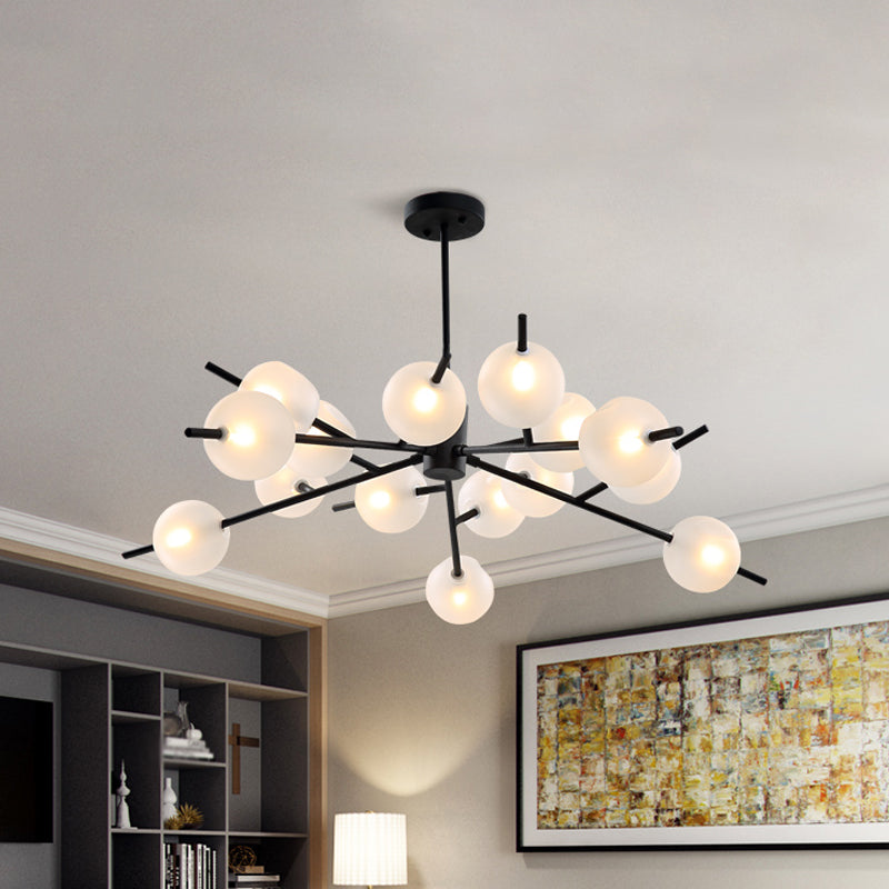 Modern Branched Ceiling Pendant Lamp Metal 15 Bulbs Parlor Chandelier Light in Black/Gold with Orb Frosted Glass Shade Insert Black Clearhalo 'Ceiling Lights' 'Chandeliers' 'Modern Chandeliers' 'Modern' Lighting' 1949568