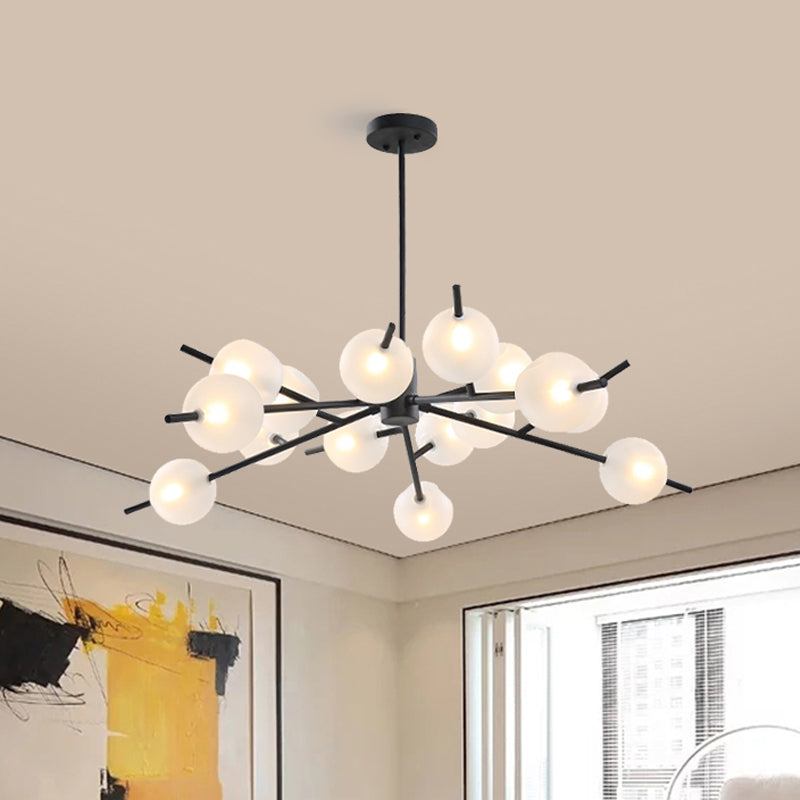 Modern Branched Ceiling Pendant Lamp Metal 15 Bulbs Parlor Chandelier Light in Black/Gold with Orb Frosted Glass Shade Insert Clearhalo 'Ceiling Lights' 'Chandeliers' 'Modern Chandeliers' 'Modern' Lighting' 1949569