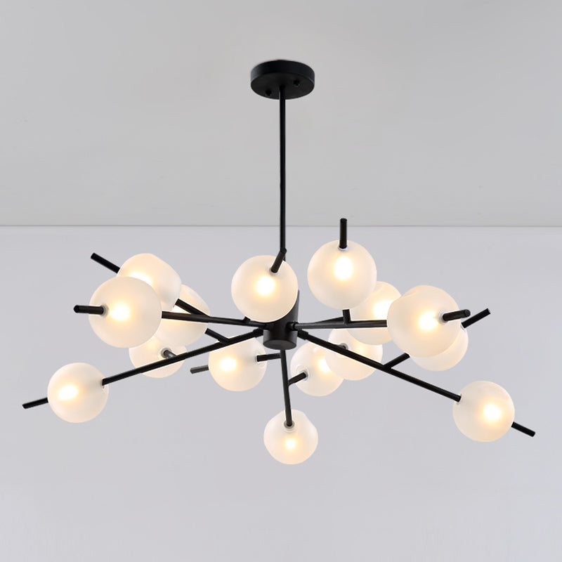 Modern Branched Ceiling Pendant Lamp Metal 15 Bulbs Parlor Chandelier Light in Black/Gold with Orb Frosted Glass Shade Insert Clearhalo 'Ceiling Lights' 'Chandeliers' 'Modern Chandeliers' 'Modern' Lighting' 1949570