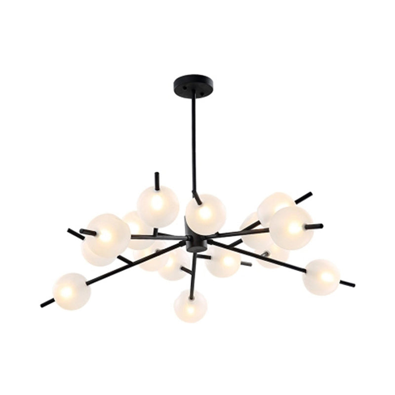 Modern Branched Ceiling Pendant Lamp Metal 15 Bulbs Parlor Chandelier Light in Black/Gold with Orb Frosted Glass Shade Insert Clearhalo 'Ceiling Lights' 'Chandeliers' 'Modern Chandeliers' 'Modern' Lighting' 1949571