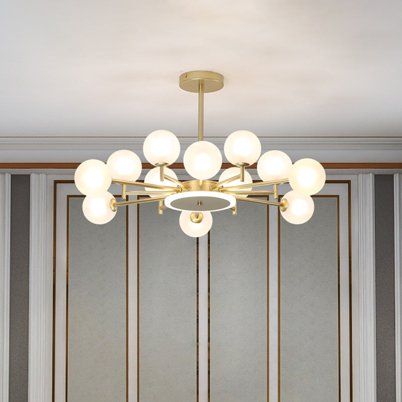 Black/Gold Starburst Chandelier Contemporary 12/16-Head Opal Frosted/Clear Glass Suspension Lighting for Living Room 12 Gold Frosted Clearhalo 'Ceiling Lights' 'Chandeliers' 'Modern Chandeliers' 'Modern' Lighting' 1949572