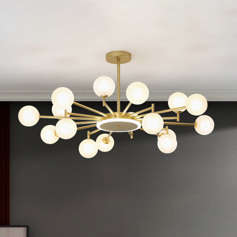 Black/Gold Starburst Chandelier Contemporary 12/16-Head Opal Frosted/Clear Glass Suspension Lighting for Living Room 16 Gold Frosted Clearhalo 'Ceiling Lights' 'Chandeliers' 'Modern Chandeliers' 'Modern' Lighting' 1949577