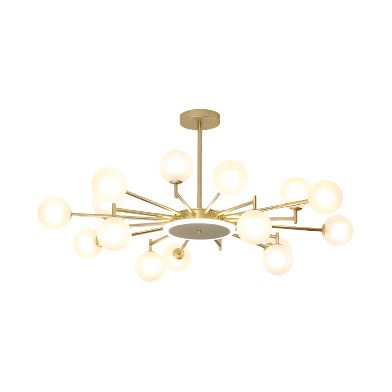 Black/Gold Starburst Chandelier Contemporary 12/16-Head Opal Frosted/Clear Glass Suspension Lighting for Living Room Clearhalo 'Ceiling Lights' 'Chandeliers' 'Modern Chandeliers' 'Modern' Lighting' 1949578