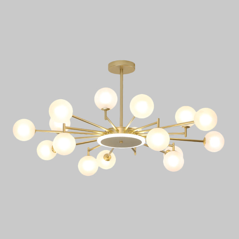 Black/Gold Starburst Chandelier Contemporary 12/16-Head Opal Frosted/Clear Glass Suspension Lighting for Living Room Clearhalo 'Ceiling Lights' 'Chandeliers' 'Modern Chandeliers' 'Modern' Lighting' 1949579
