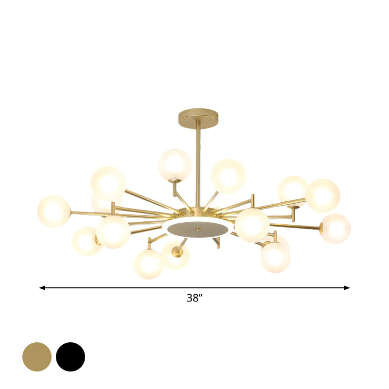 Black/Gold Starburst Chandelier Contemporary 12/16-Head Opal Frosted/Clear Glass Suspension Lighting for Living Room Clearhalo 'Ceiling Lights' 'Chandeliers' 'Modern Chandeliers' 'Modern' Lighting' 1949580