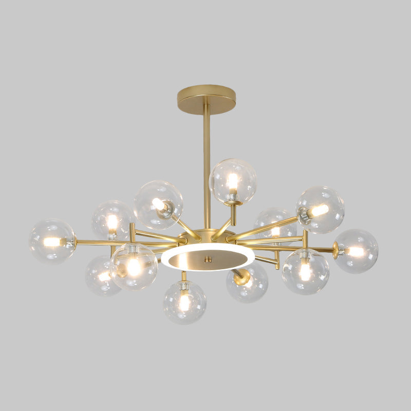 Black/Gold Starburst Chandelier Contemporary 12/16-Head Opal Frosted/Clear Glass Suspension Lighting for Living Room Clearhalo 'Ceiling Lights' 'Chandeliers' 'Modern Chandeliers' 'Modern' Lighting' 1949583