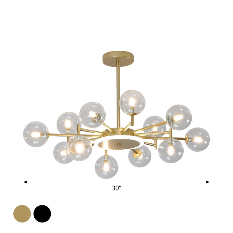 Black/Gold Starburst Chandelier Contemporary 12/16-Head Opal Frosted/Clear Glass Suspension Lighting for Living Room Clearhalo 'Ceiling Lights' 'Chandeliers' 'Modern Chandeliers' 'Modern' Lighting' 1949584