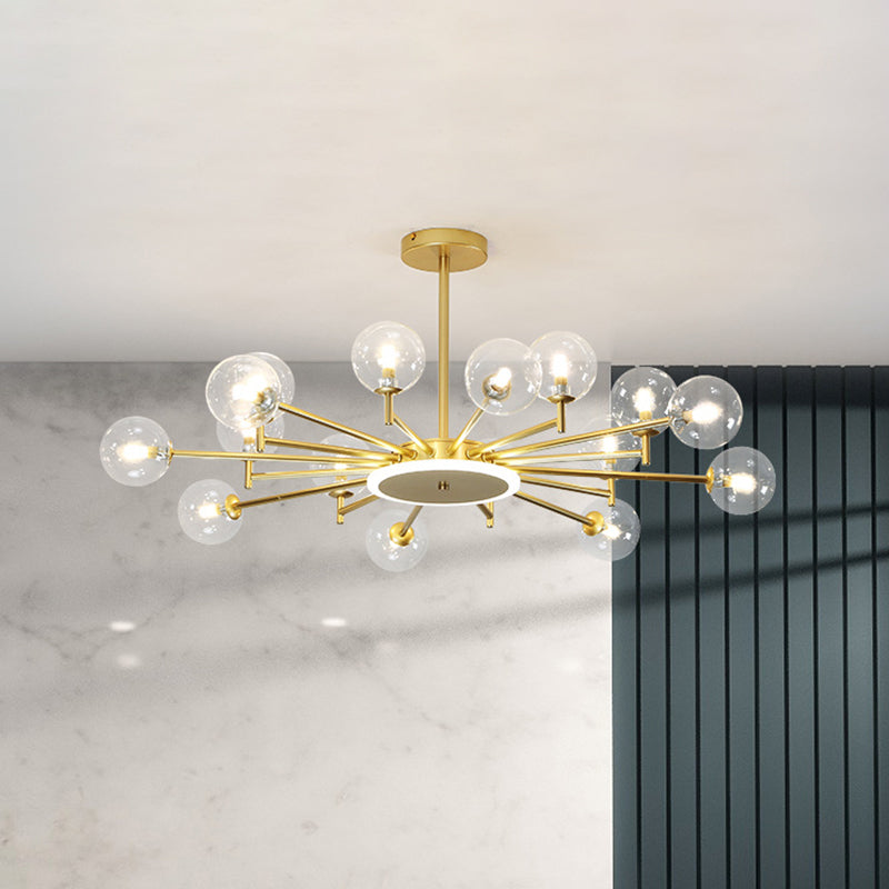 Black/Gold Starburst Chandelier Contemporary 12/16-Head Opal Frosted/Clear Glass Suspension Lighting for Living Room 16 Gold Clear Clearhalo 'Ceiling Lights' 'Chandeliers' 'Modern Chandeliers' 'Modern' Lighting' 1949585