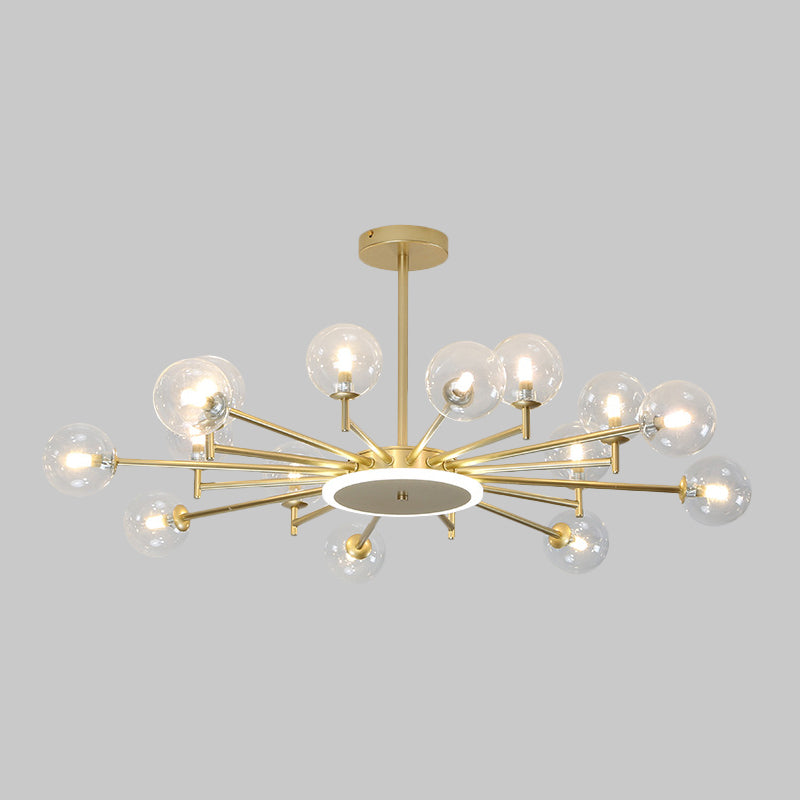Black/Gold Starburst Chandelier Contemporary 12/16-Head Opal Frosted/Clear Glass Suspension Lighting for Living Room Clearhalo 'Ceiling Lights' 'Chandeliers' 'Modern Chandeliers' 'Modern' Lighting' 1949587