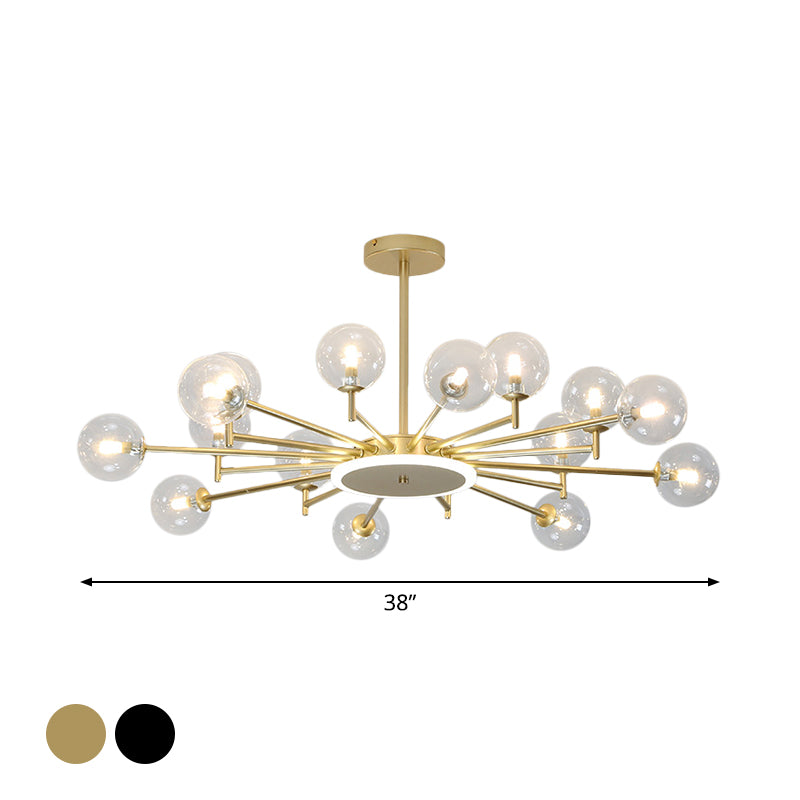 Black/Gold Starburst Chandelier Contemporary 12/16-Head Opal Frosted/Clear Glass Suspension Lighting for Living Room Clearhalo 'Ceiling Lights' 'Chandeliers' 'Modern Chandeliers' 'Modern' Lighting' 1949588