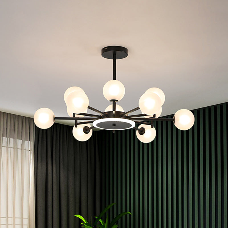 Black/Gold Starburst Chandelier Contemporary 12/16-Head Opal Frosted/Clear Glass Suspension Lighting for Living Room 12 Black Frosted Clearhalo 'Ceiling Lights' 'Chandeliers' 'Modern Chandeliers' 'Modern' Lighting' 1949589