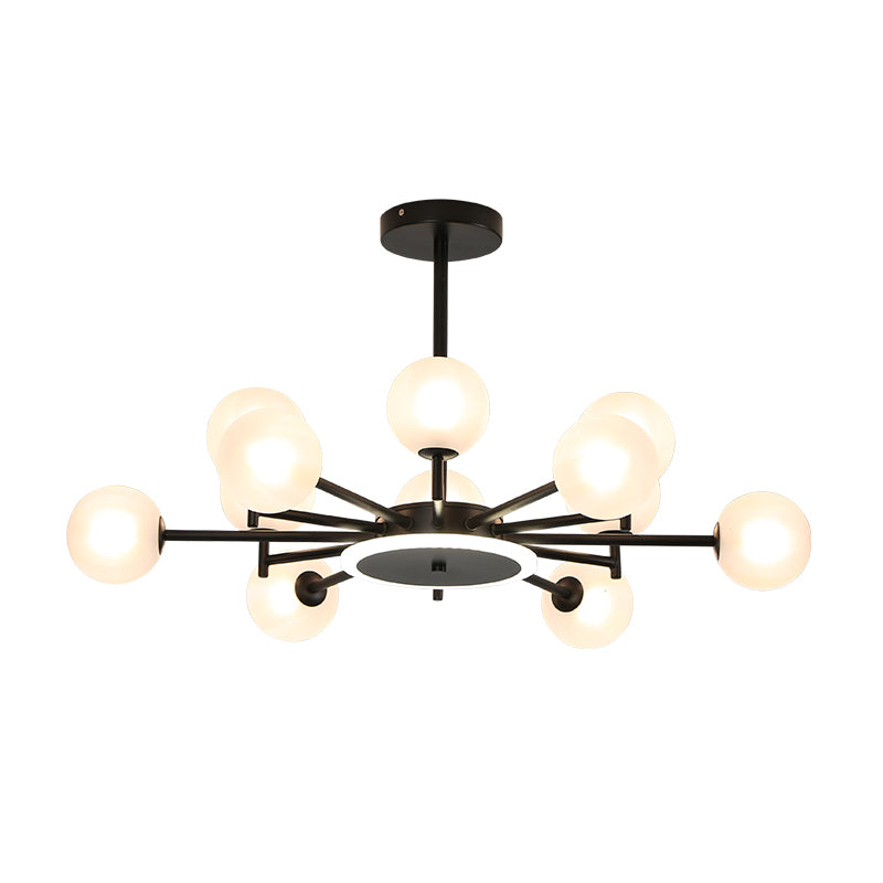 Black/Gold Starburst Chandelier Contemporary 12/16-Head Opal Frosted/Clear Glass Suspension Lighting for Living Room Clearhalo 'Ceiling Lights' 'Chandeliers' 'Modern Chandeliers' 'Modern' Lighting' 1949590