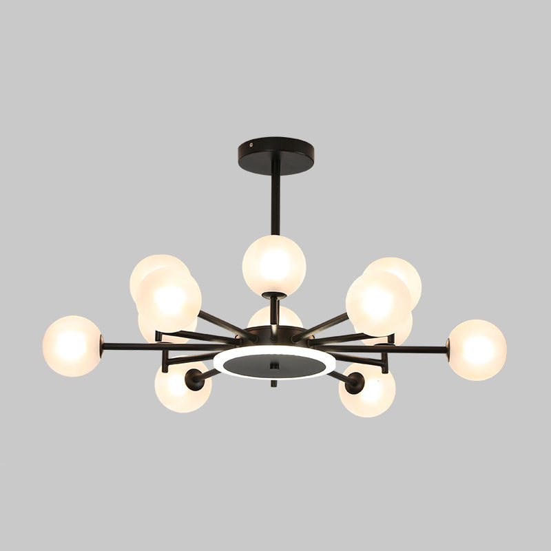 Black/Gold Starburst Chandelier Contemporary 12/16-Head Opal Frosted/Clear Glass Suspension Lighting for Living Room Clearhalo 'Ceiling Lights' 'Chandeliers' 'Modern Chandeliers' 'Modern' Lighting' 1949591