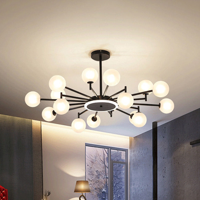 Black/Gold Starburst Chandelier Contemporary 12/16-Head Opal Frosted/Clear Glass Suspension Lighting for Living Room 16 Black Frosted Clearhalo 'Ceiling Lights' 'Chandeliers' 'Modern Chandeliers' 'Modern' Lighting' 1949592