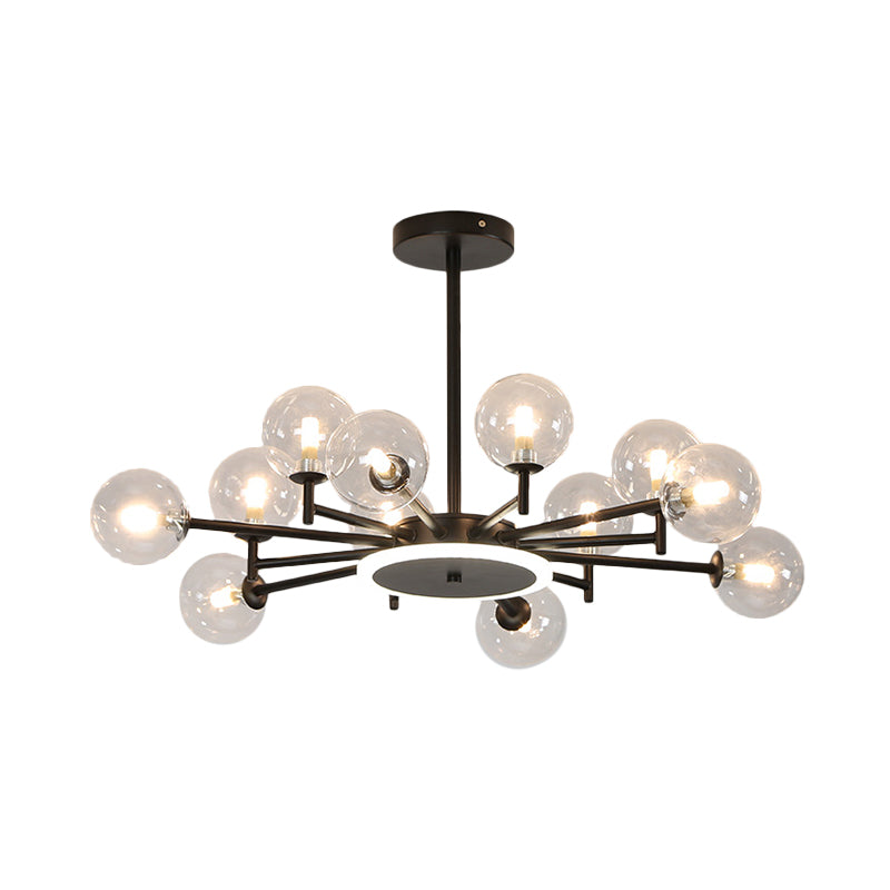 Black/Gold Starburst Chandelier Contemporary 12/16-Head Opal Frosted/Clear Glass Suspension Lighting for Living Room Clearhalo 'Ceiling Lights' 'Chandeliers' 'Modern Chandeliers' 'Modern' Lighting' 1949596