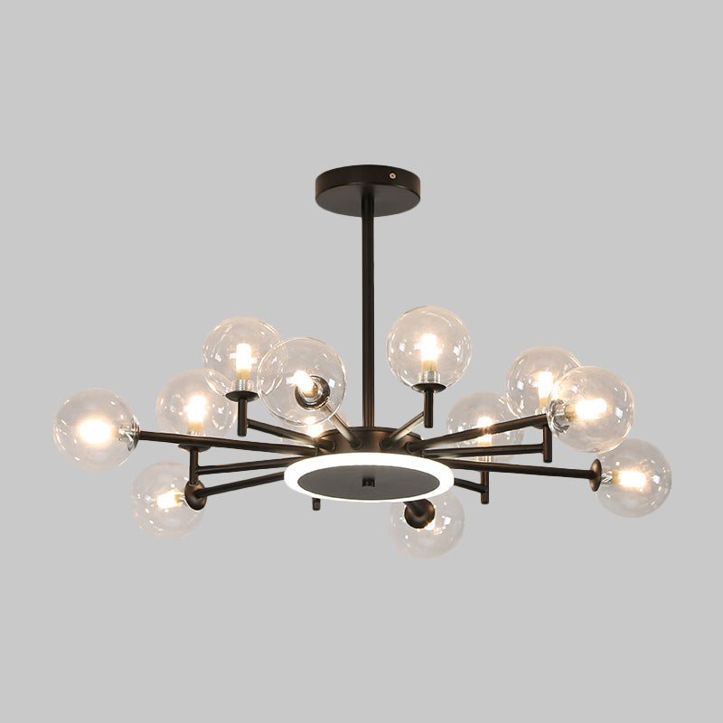 Black/Gold Starburst Chandelier Contemporary 12/16-Head Opal Frosted/Clear Glass Suspension Lighting for Living Room Clearhalo 'Ceiling Lights' 'Chandeliers' 'Modern Chandeliers' 'Modern' Lighting' 1949597