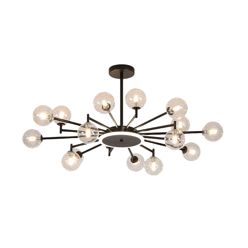 Black/Gold Starburst Chandelier Contemporary 12/16-Head Opal Frosted/Clear Glass Suspension Lighting for Living Room 16 Black Clear Clearhalo 'Ceiling Lights' 'Chandeliers' 'Modern Chandeliers' 'Modern' Lighting' 1949598