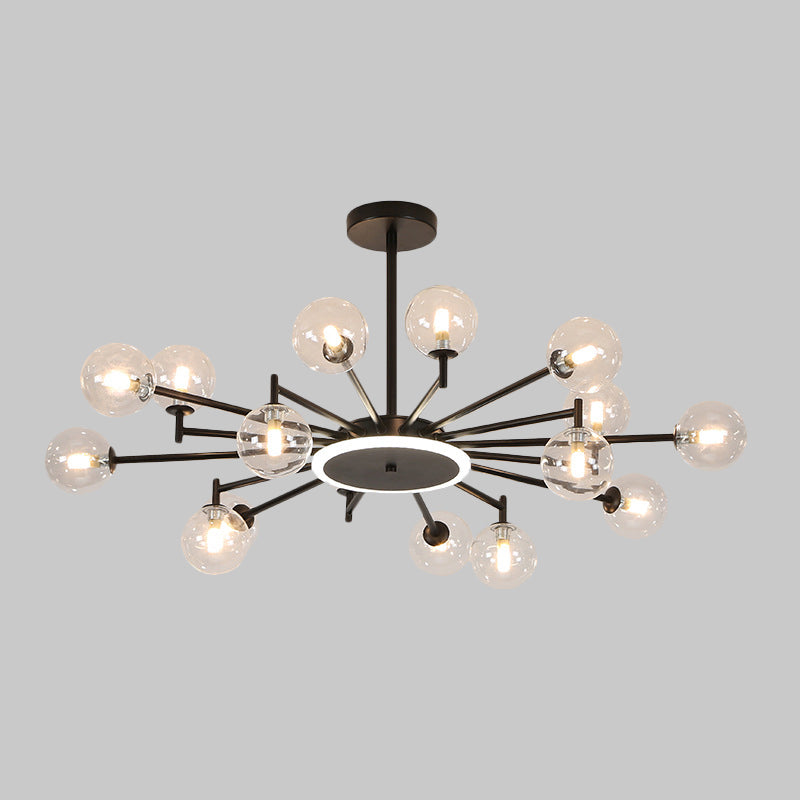 Black/Gold Starburst Chandelier Contemporary 12/16-Head Opal Frosted/Clear Glass Suspension Lighting for Living Room Clearhalo 'Ceiling Lights' 'Chandeliers' 'Modern Chandeliers' 'Modern' Lighting' 1949599