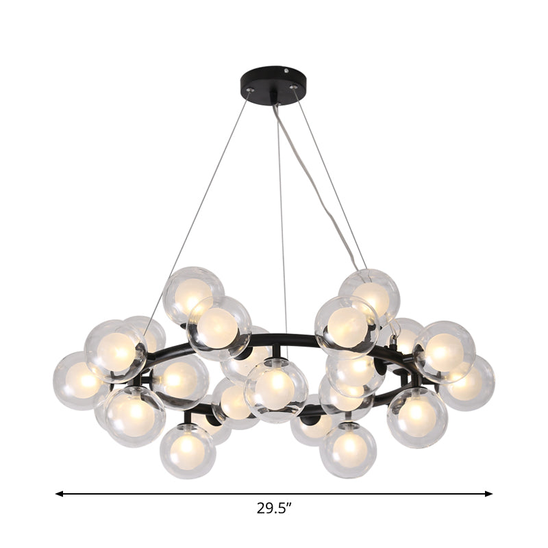 Modern 15/25 Bulbs Chandelier Black Bubbled Wreath Hanging Ceiling Light with Clear and Frosted Glass Shade Clearhalo 'Ceiling Lights' 'Chandeliers' 'Modern Chandeliers' 'Modern' Lighting' 1949607