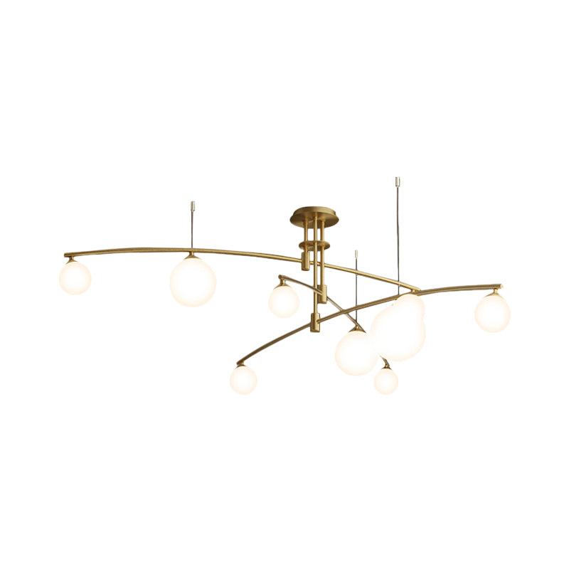 3-Layered Bedroom Chandelier Metallic 6/9-Light Minimalist Hanging Lamp in Black/Gold with Ball White Glass Shade Clearhalo 'Ceiling Lights' 'Chandeliers' 'Modern Chandeliers' 'Modern' Lighting' 1949615