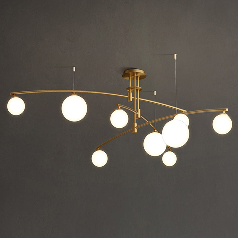 3-Layered Bedroom Chandelier Metallic 6/9-Light Minimalist Hanging Lamp in Black/Gold with Ball White Glass Shade Clearhalo 'Ceiling Lights' 'Chandeliers' 'Modern Chandeliers' 'Modern' Lighting' 1949616