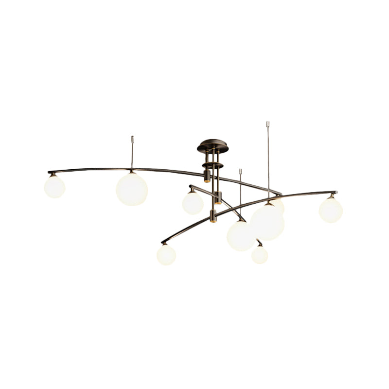 3-Layered Bedroom Chandelier Metallic 6/9-Light Minimalist Hanging Lamp in Black/Gold with Ball White Glass Shade Clearhalo 'Ceiling Lights' 'Chandeliers' 'Modern Chandeliers' 'Modern' Lighting' 1949623