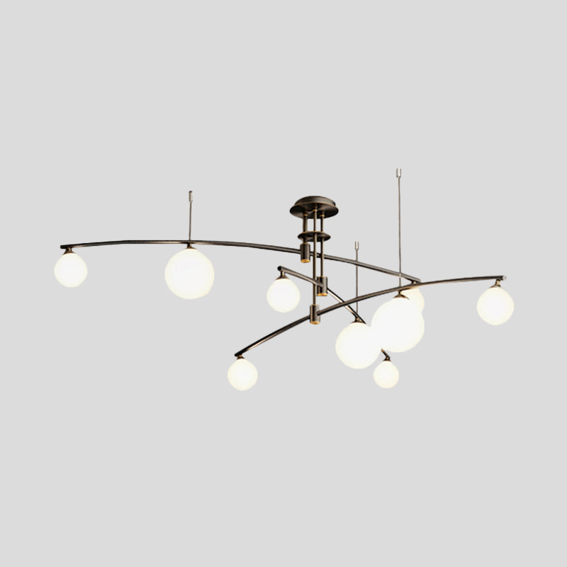 3-Layered Bedroom Chandelier Metallic 6/9-Light Minimalist Hanging Lamp in Black/Gold with Ball White Glass Shade Clearhalo 'Ceiling Lights' 'Chandeliers' 'Modern Chandeliers' 'Modern' Lighting' 1949624