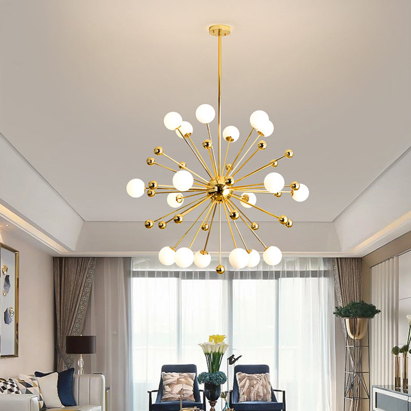 Modern Stylish Burst Ball Chandelier Frosted White Glass 11/12/18-Light Living Room Ceiling Hang Lamp in Gold Clearhalo 'Ceiling Lights' 'Chandeliers' 'Modern Chandeliers' 'Modern' Lighting' 1949626