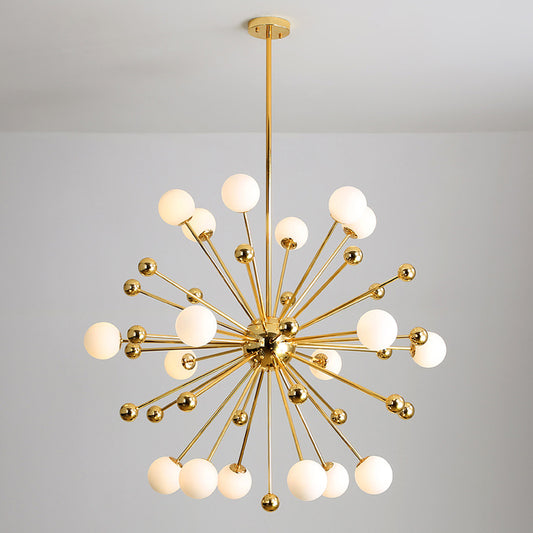 Modern Stylish Burst Ball Chandelier Frosted White Glass 11/12/18-Light Living Room Ceiling Hang Lamp in Gold Clearhalo 'Ceiling Lights' 'Chandeliers' 'Modern Chandeliers' 'Modern' Lighting' 1949627
