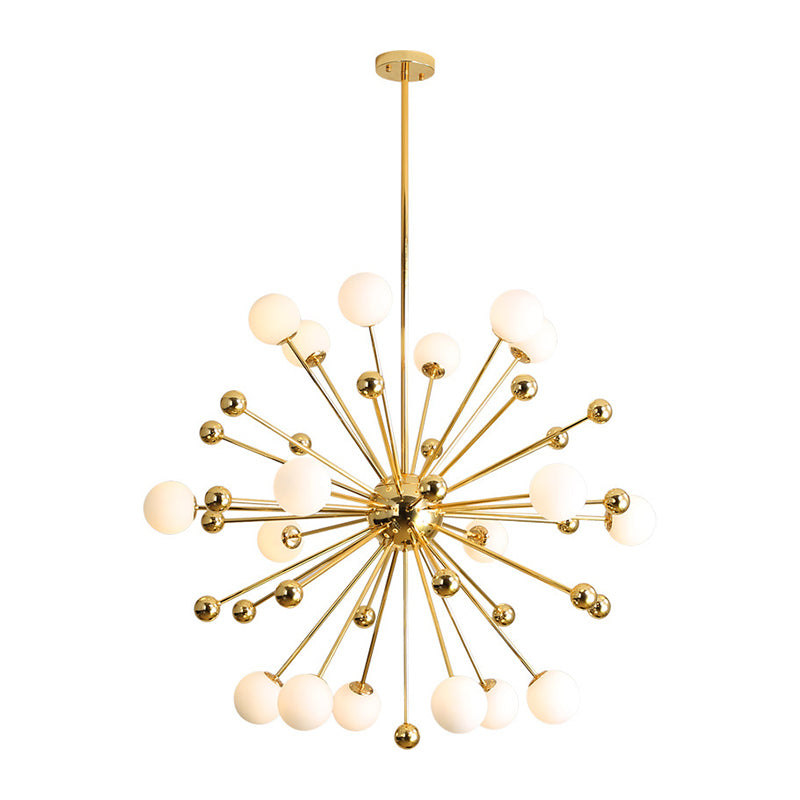 Modern Stylish Burst Ball Chandelier Frosted White Glass 11/12/18-Light Living Room Ceiling Hang Lamp in Gold Clearhalo 'Ceiling Lights' 'Chandeliers' 'Modern Chandeliers' 'Modern' Lighting' 1949628