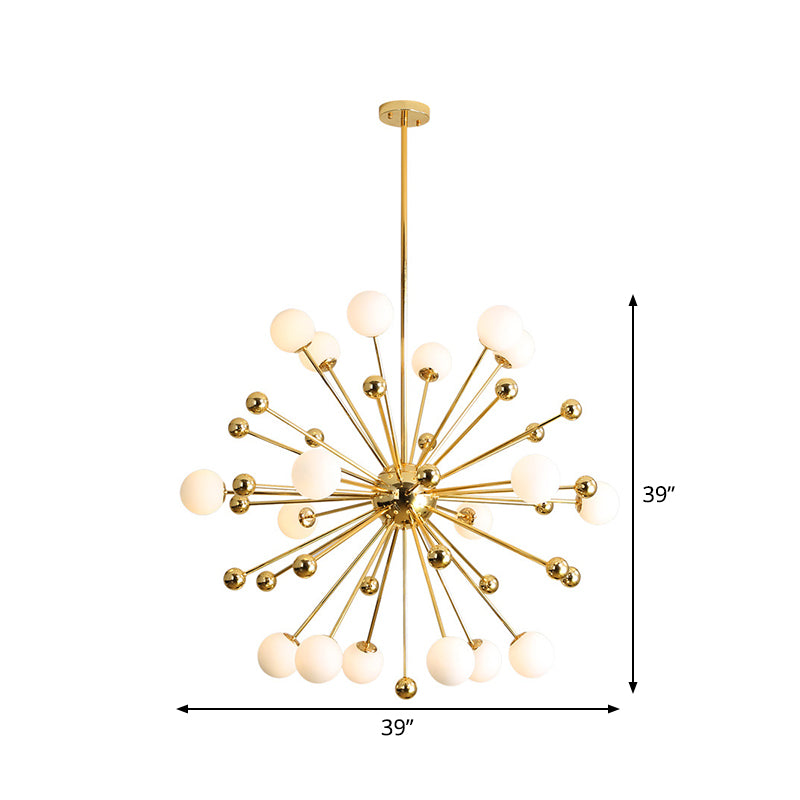 Modern Stylish Burst Ball Chandelier Frosted White Glass 11/12/18-Light Living Room Ceiling Hang Lamp in Gold Clearhalo 'Ceiling Lights' 'Chandeliers' 'Modern Chandeliers' 'Modern' Lighting' 1949629