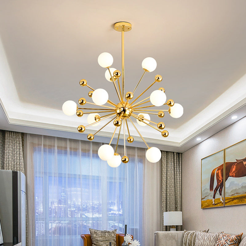 Modern Stylish Burst Ball Chandelier Frosted White Glass 11/12/18-Light Living Room Ceiling Hang Lamp in Gold Clearhalo 'Ceiling Lights' 'Chandeliers' 'Modern Chandeliers' 'Modern' Lighting' 1949631
