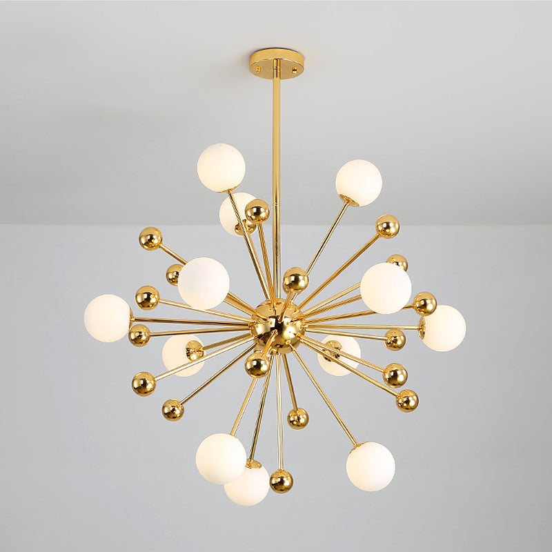 Modern Stylish Burst Ball Chandelier Frosted White Glass 11/12/18-Light Living Room Ceiling Hang Lamp in Gold Clearhalo 'Ceiling Lights' 'Chandeliers' 'Modern Chandeliers' 'Modern' Lighting' 1949632