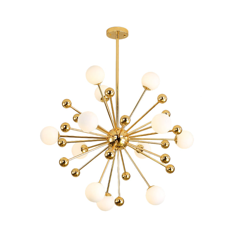 Modern Stylish Burst Ball Chandelier Frosted White Glass 11/12/18-Light Living Room Ceiling Hang Lamp in Gold Clearhalo 'Ceiling Lights' 'Chandeliers' 'Modern Chandeliers' 'Modern' Lighting' 1949633