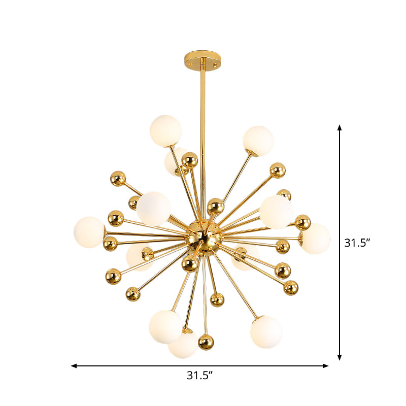 Modern Stylish Burst Ball Chandelier Frosted White Glass 11/12/18-Light Living Room Ceiling Hang Lamp in Gold Clearhalo 'Ceiling Lights' 'Chandeliers' 'Modern Chandeliers' 'Modern' Lighting' 1949634