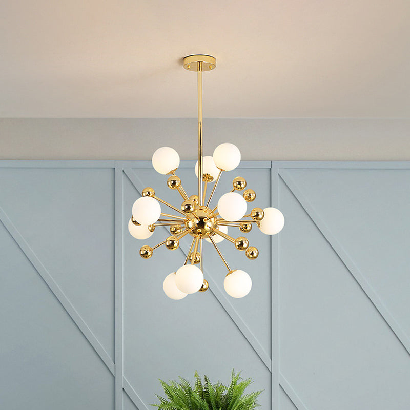 Modern Stylish Burst Ball Chandelier Frosted White Glass 11/12/18-Light Living Room Ceiling Hang Lamp in Gold 11 Gold Clearhalo 'Ceiling Lights' 'Chandeliers' 'Modern Chandeliers' 'Modern' Lighting' 1949635