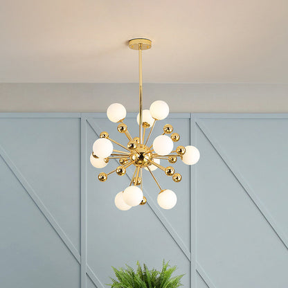 Modern Stylish Burst Ball Chandelier Frosted White Glass 11/12/18-Light Living Room Ceiling Hang Lamp in Gold 11 Gold Clearhalo 'Ceiling Lights' 'Chandeliers' 'Modern Chandeliers' 'Modern' Lighting' 1949635