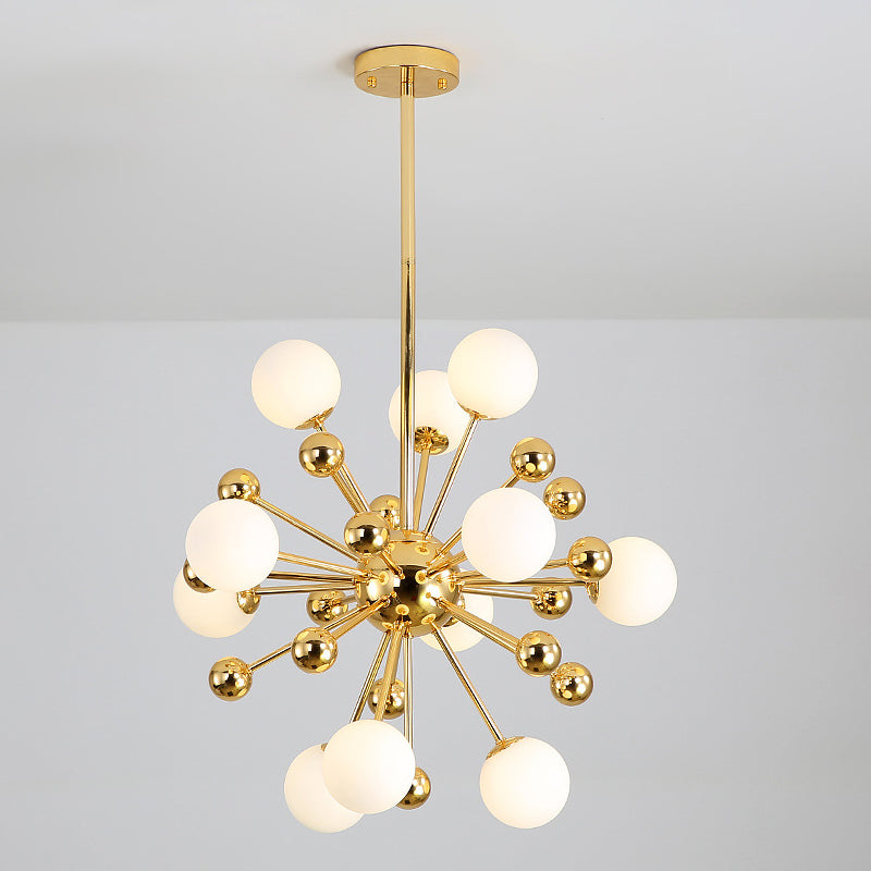Modern Stylish Burst Ball Chandelier Frosted White Glass 11/12/18-Light Living Room Ceiling Hang Lamp in Gold Clearhalo 'Ceiling Lights' 'Chandeliers' 'Modern Chandeliers' 'Modern' Lighting' 1949636