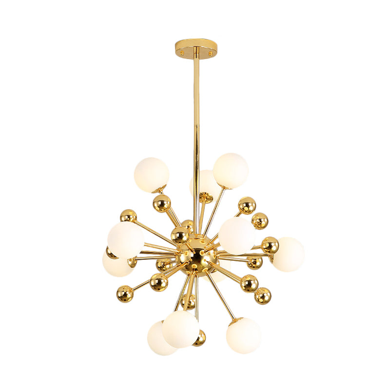 Modern Stylish Burst Ball Chandelier Frosted White Glass 11/12/18-Light Living Room Ceiling Hang Lamp in Gold Clearhalo 'Ceiling Lights' 'Chandeliers' 'Modern Chandeliers' 'Modern' Lighting' 1949637